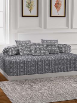 ARRABI - Grey Stripes Handwoven Cotton Diwan Set of 6 (Double)