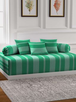 ARRABI - Green Stripes Handwoven Cotton Diwan Set of 6 (Double)