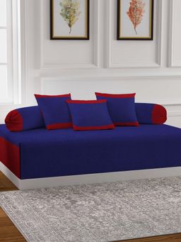 ARRABI - Blue Stripes Handwoven Cotton Diwan Set of 6 (Double)