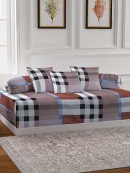 ARRABI - Multi-Color Check TC Cotton Blend Diwan Set of 6 (Double)