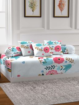 ARRABI - Multi-Color Floral TC Cotton Blend Diwan Set of 6 (Double)