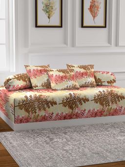 ARRABI - Multi-Color Leaf TC Cotton Blend Diwan Set of 6 (Double)