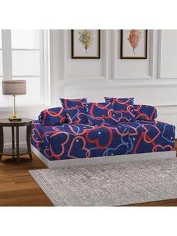 ARRABI - Blue Graphic TC Cotton Blend Diwan Set of 6 (Double)
