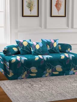 ARRABI - Green Leaf TC Cotton Blend Diwan Set of 6 (Double)