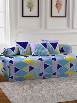 ARRABI - Multi-Color Geometric TC Cotton Blend Diwan Set of 6 (Double)