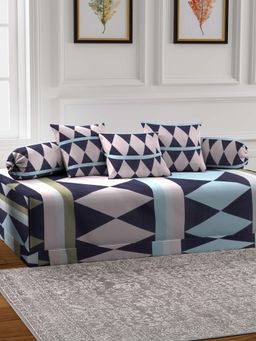 ARRABI - Multi-Color Geometric TC Cotton Blend Diwan Set of 6 (Double)