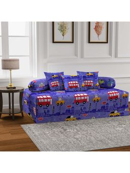 ARRABI - Blue Cartoon TC Cotton Blend Diwan Set of 6 (Double)