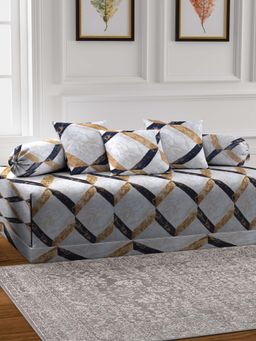 ARRABI - Multi-Color Geometric TC Cotton Blend Diwan Set of 6 (Double)