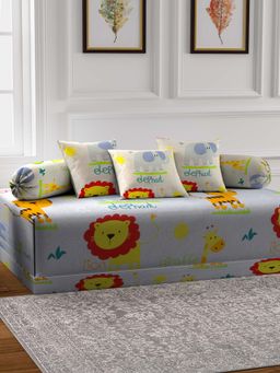 ARRABI - Multi-Color Cartoon TC Cotton Blend Diwan Set of 6 (Double)