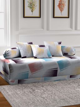 ARRABI - Multi-Color Abstract TC Cotton Blend Diwan Set of 6 (Double)