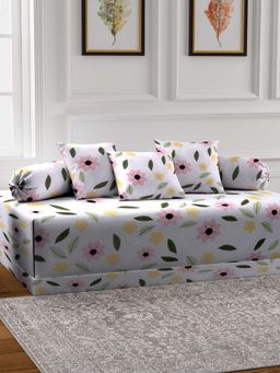 ARRABI - Pink Leaf TC Cotton Blend Diwan Set of 6 (Double)