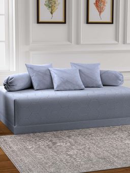 ARRABI - Grey Geometric TC Cotton Blend Diwan Set of 6 (Double)