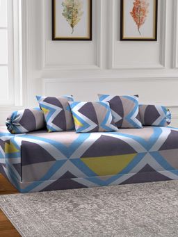 ARRABI - Multi-Color Geometric TC Cotton Blend Diwan Set of 6 (Double)