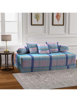 ARRABI - Multi-Color Checks TC Cotton Blend Diwan Set of 6 (Double)