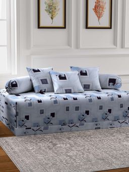 ARRABI - White Floral TC Cotton Blend Diwan Set of 6 (Double)