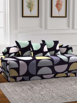 ARRABI - Multi-Color Geometric TC Cotton Blend Diwan Set of 6 (Double)