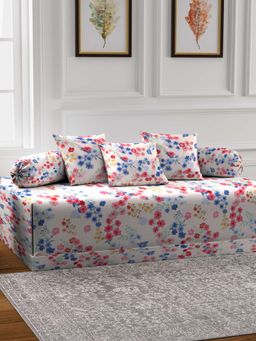 ARRABI - Pink Floral TC Cotton Blend Diwan Set of 6 (Double)