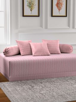 ARRABI - Pink Stripes TC Cotton Blend Diwan Set of 6 (Double)