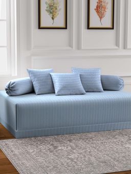 ARRABI - Blue Stripes TC Cotton Blend Diwan Set of 6 (Double)
