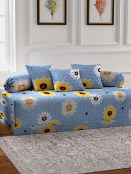 ARRABI - Blue Floral TC Cotton Blend Diwan Set of 6 (Double)