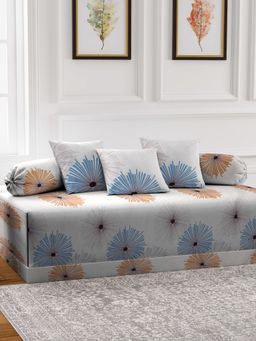 ARRABI - Beige Graphic TC Cotton Blend Diwan Set of 6 (Double)