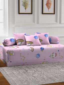 ARRABI - Pink Cartoon TC Cotton Blend Diwan Set of 6 (Double)