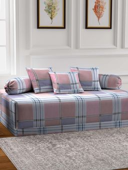 ARRABI - Multi-Color Geometric TC Cotton Blend Diwan Set of 6 (Double)