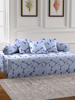 ARRABI - Blue Leaf TC Cotton Blend Diwan Set of 6 (Double)