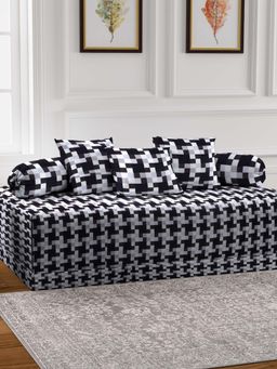 ARRABI - Black Checks TC Cotton Blend Diwan Set of 6 (Double)