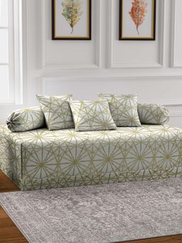 ARRABI - Beige Graphic TC Cotton Blend Diwan Set of 6 (Double)