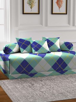 ARRABI - Multi-Color Checks TC Cotton Blend Diwan Set of 6 (Double)