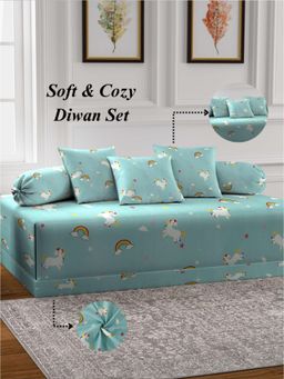 ARRABI - Blue Cartoon TC Cotton Blend Diwan Set of 6 (Double)