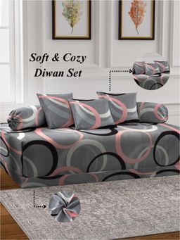 ARRABI - Grey Geometric TC Cotton Blend Diwan Set of 6 (Double)