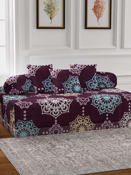 ARRABI - Purple Floral TC Cotton Blend Diwan Set of 6 (Double)