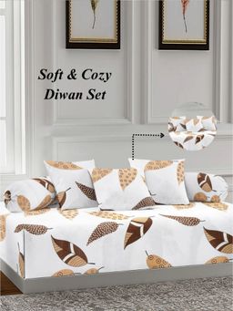 ARRABI - Cream Leaf TC Cotton Blend Diwan Set of 6 (Double)