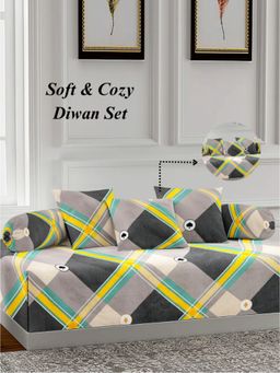 ARRABI - Multi-Color Geometric TC Cotton Blend Diwan Set of 6 (Double)