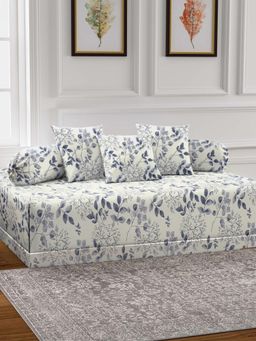 ARRABI - Cream Leaf TC Cotton Blend Diwan Set of 6 (Double)