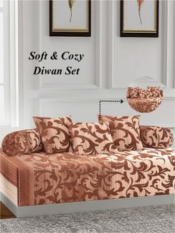 ARRABI - Brown Leaf TC Cotton Blend Diwan Set of 6 (Double)
