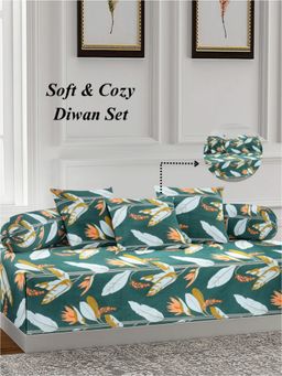 ARRABI - Green Leaf TC Cotton Blend Diwan Set of 6 (Double)