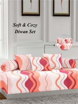 ARRABI - Pink Stripes TC Cotton Blend Diwan Set of 6 (Double)