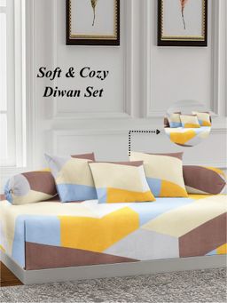 ARRABI - Multi-Color Geometric TC Cotton Blend Diwan Set of 6 (Double)