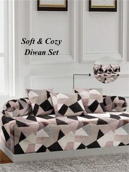 ARRABI - Multi-Color Geometric TC Cotton Blend Diwan Set of 6 (Double)