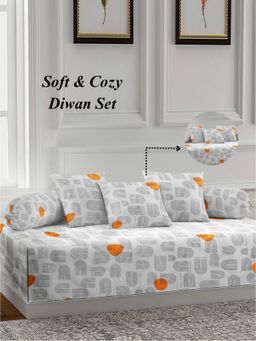 ARRABI - Beige Geometric TC Cotton Blend Diwan Set of 6 (Double)