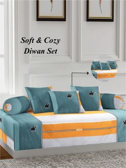 ARRABI - Multi-Color Stripes TC Cotton Blend Diwan Set of 6 (Double)