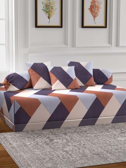 ARRABI - Multi-Color Geometric TC Cotton Blend Diwan Set of 6 (Double)