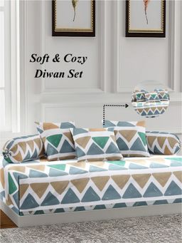 ARRABI - Multi-Color Geometric TC Cotton Blend Diwan Set of 6 (Double)