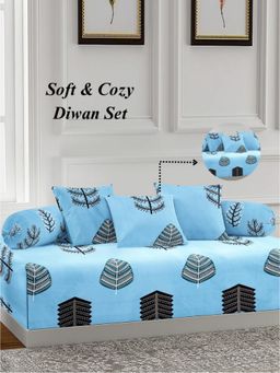 ARRABI - Blue Leaf TC Cotton Blend Diwan Set of 6 (Double)