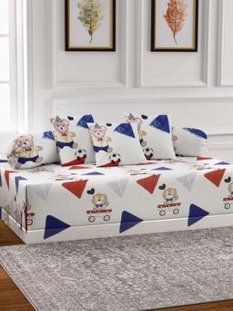 ARRABI - White Cartoon TC Cotton Blend Diwan Set of 6 (Double)