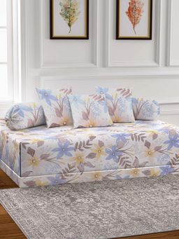 ARRABI - Multi-Color Floral TC Cotton Blend Diwan Set of 6 (Double)