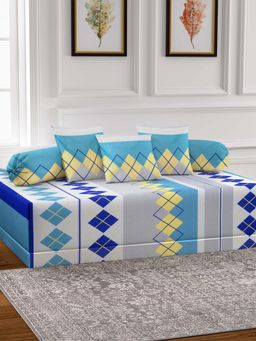 ARRABI - Multi-Color Geometric TC Cotton Blend Diwan Set of 6 (Double)